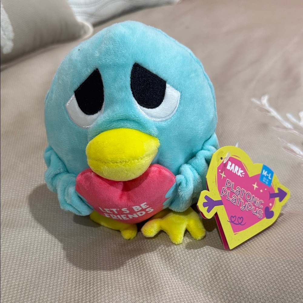 Bark Light Blue Plush Bird with Pink Heart Dog Toy for medium to large dogs (20+